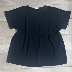 Cotton Bleu Black V-Neck Peplum Top, Women’s Size Large